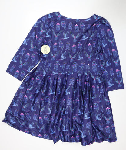 Lindy Bop Women's Blue Animal Print Dress Size 18