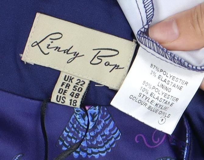 Lindy Bop Women's Blue Animal Print Dress Size 18