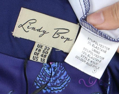 Lindy Bop Women's Blue Animal Print Dress Size 18
