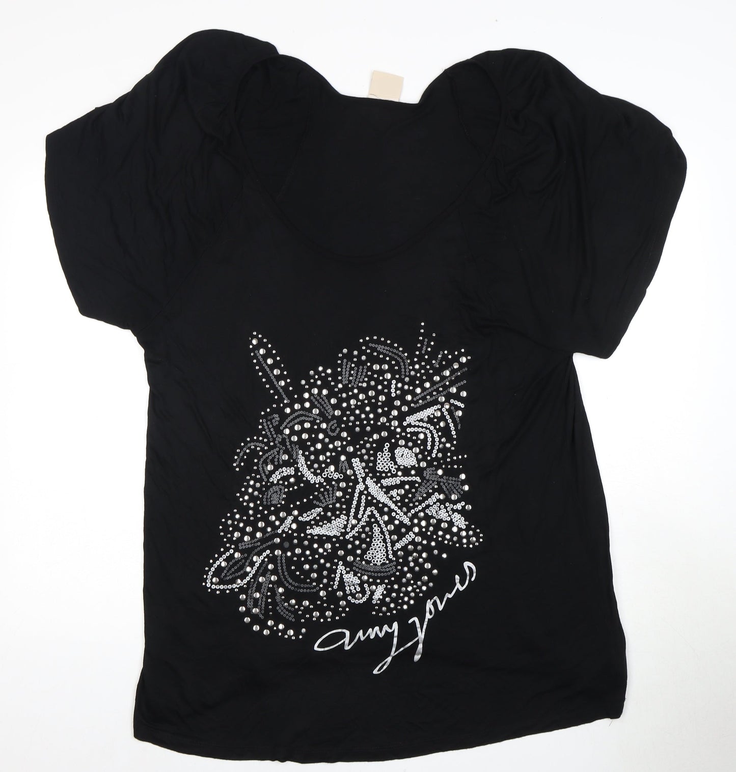 Amy Jones Women's Black Studded Tee, Size 14, Dolman Sleeve