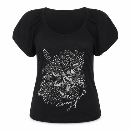 Amy Jones Women's Black Studded Tee, Size 14, Dolman Sleeve