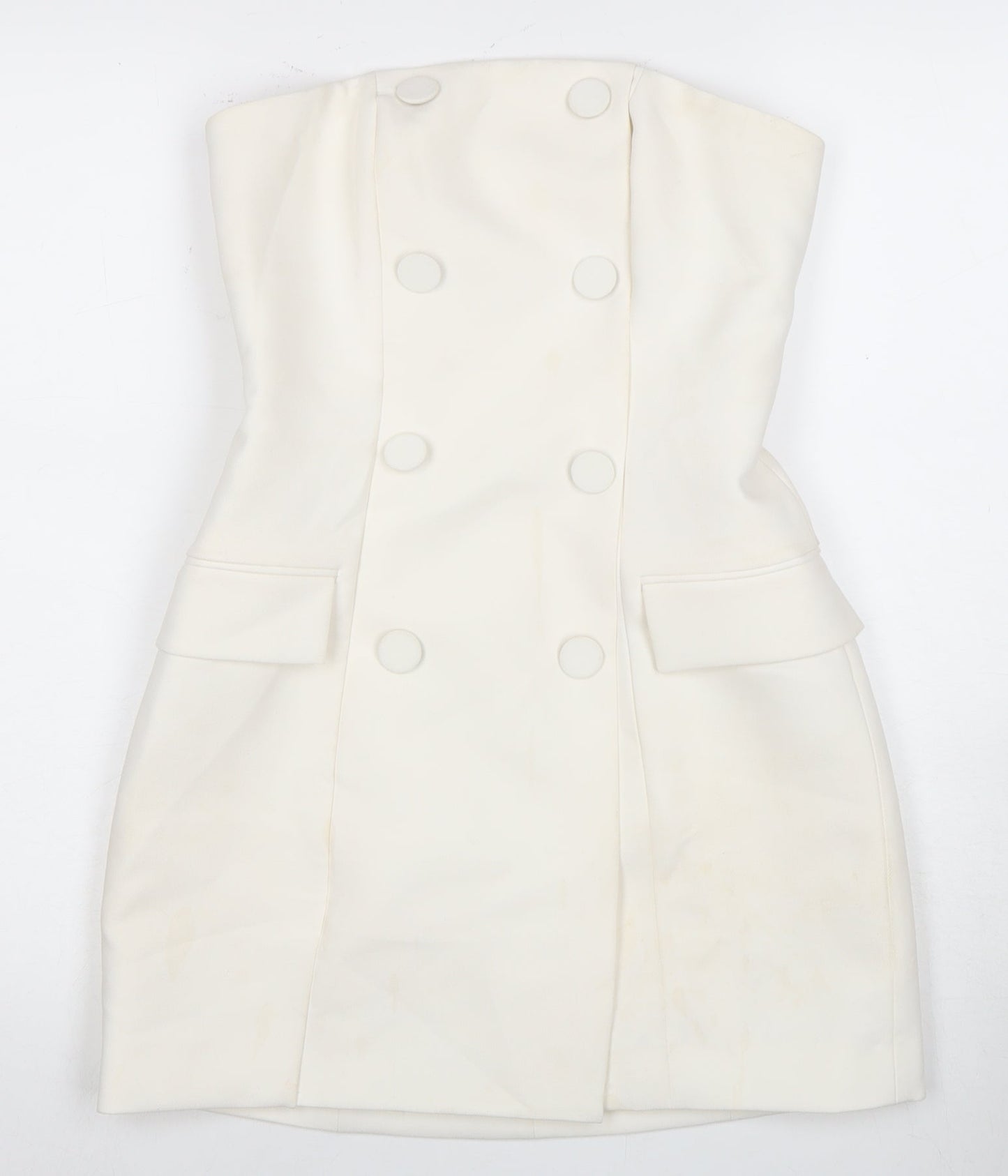 H&M Women Ivory Strapless Bodycon Dress Size 8