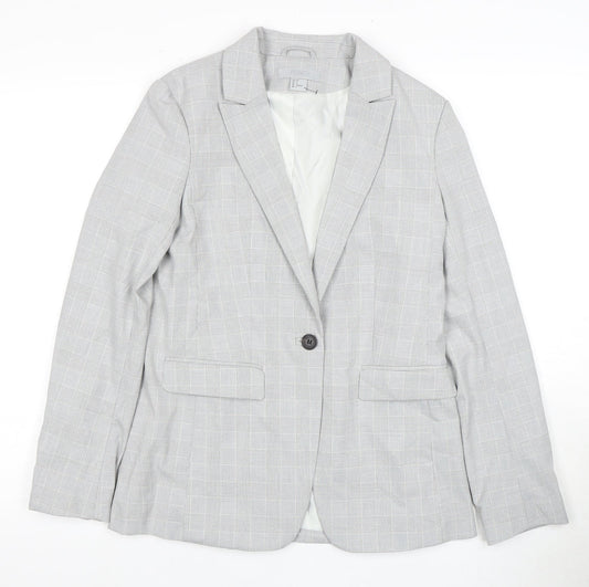 H&M Women's Grey Check Suit Jacket Size 8