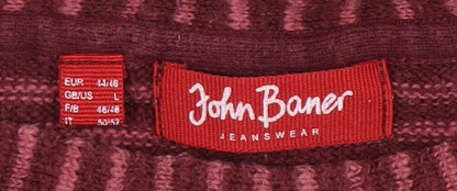 John Baner Women's Red Striped Pullover Jumper L