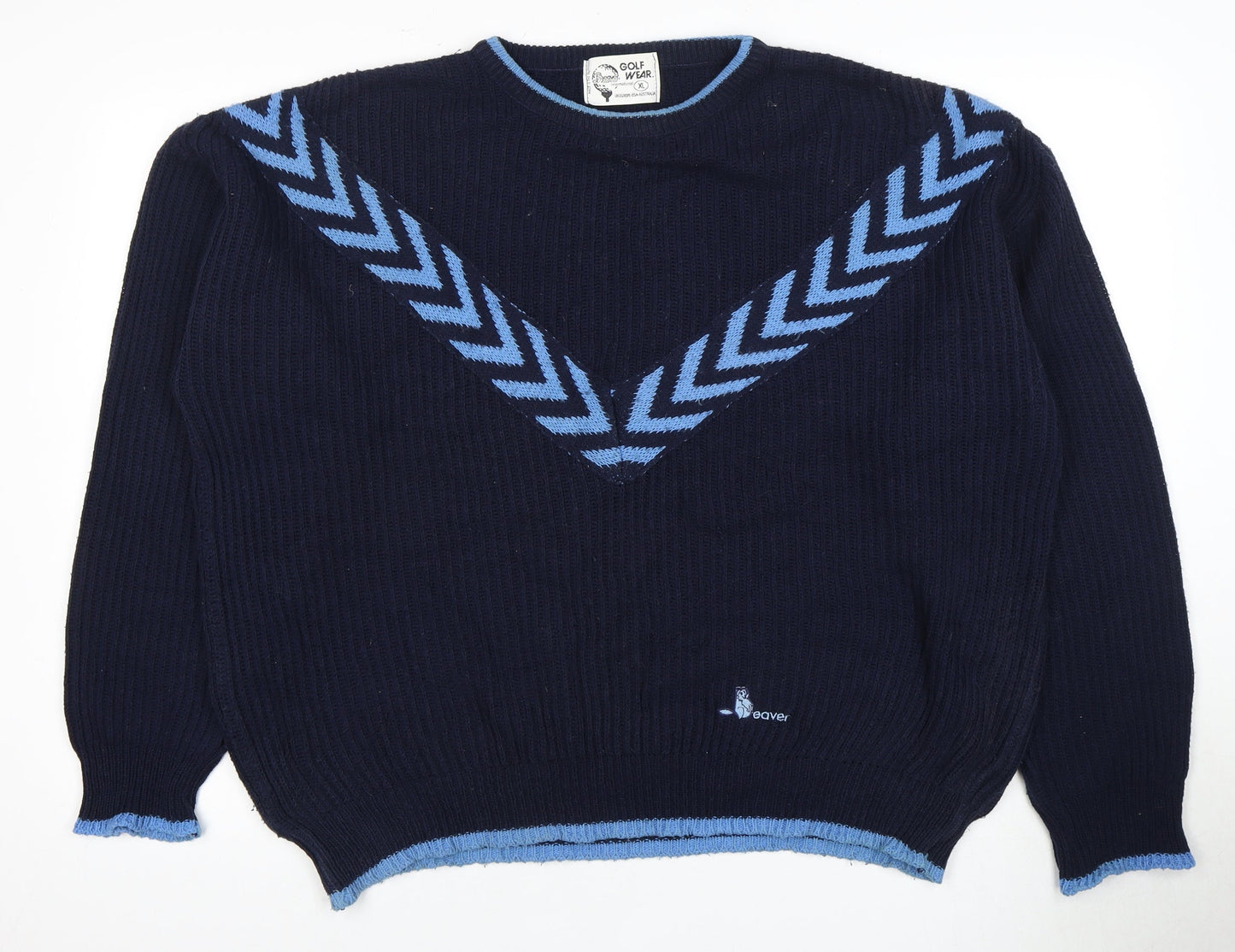 Beaver Pro Men's XL Blue Pullover Jumper, Geometric Knit