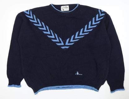 Beaver Pro Men's XL Blue Pullover Jumper, Geometric Knit