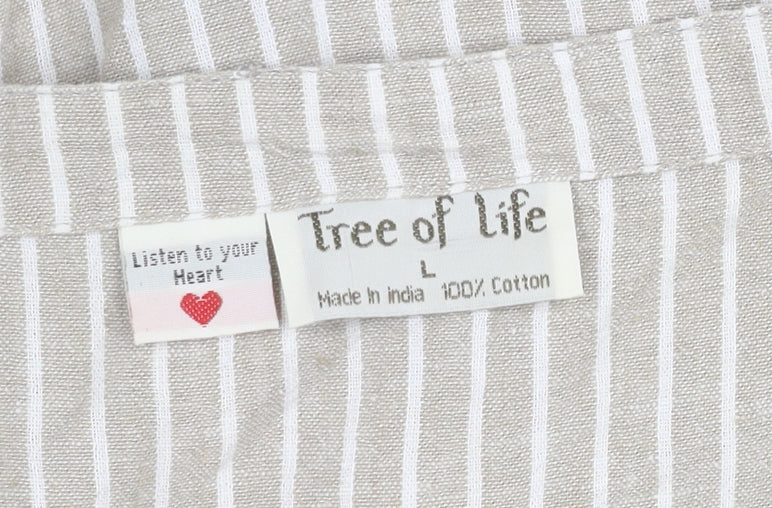 Tree of Life Beige Striped Cotton Women's Playsuit, Large