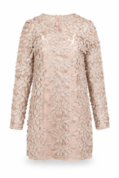 Topshop Women's Beige Embroidered Shift Dress Size 8
