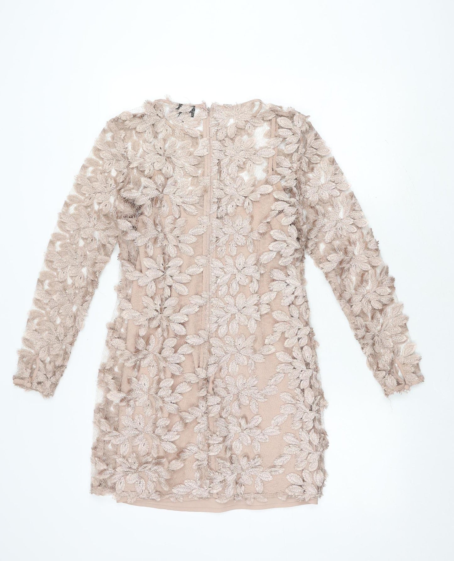 Topshop Women's Beige Embroidered Shift Dress Size 8