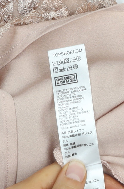Topshop Women's Beige Embroidered Shift Dress Size 8