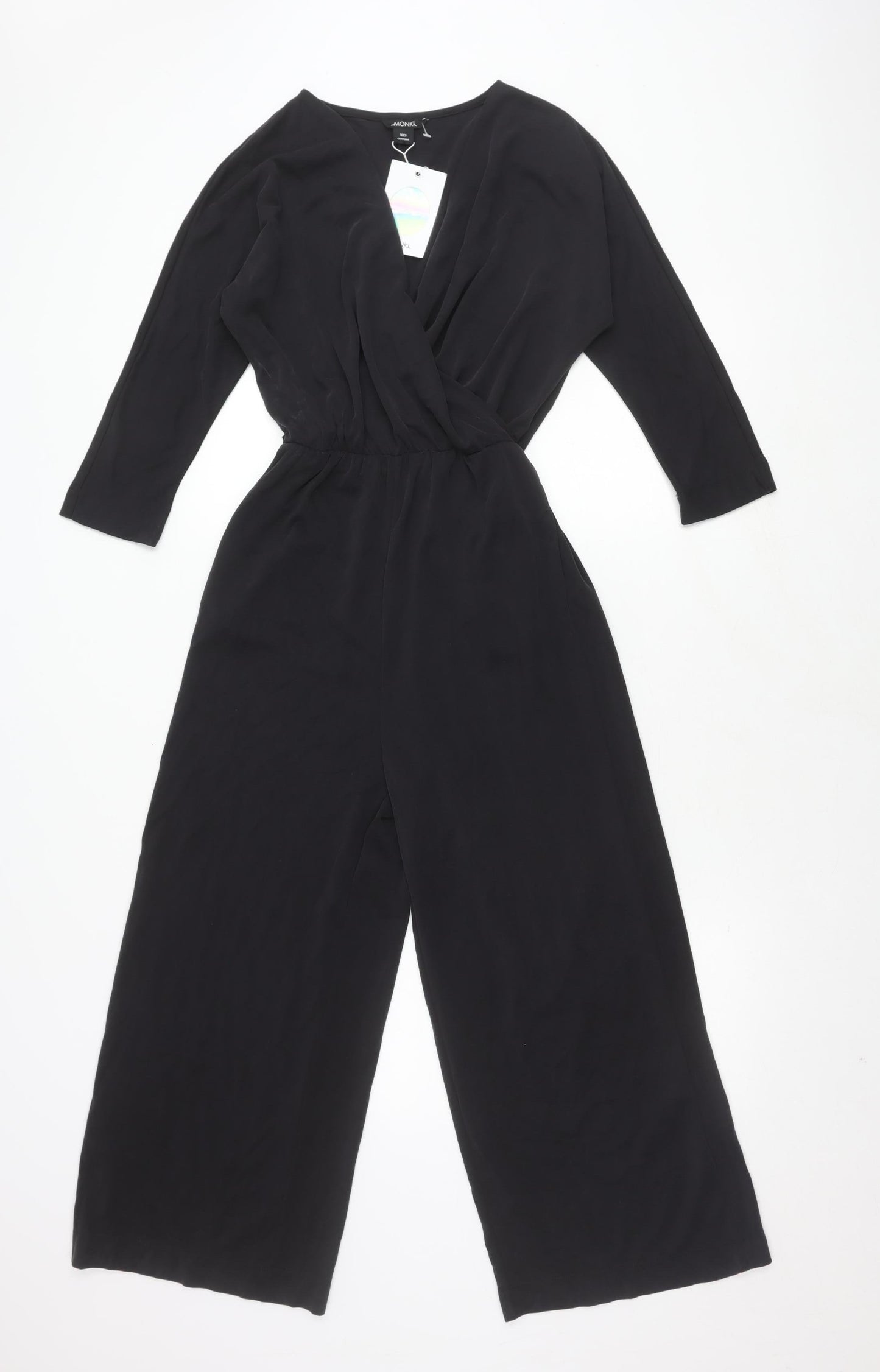 Monki Women's Black Long Sleeve Jumpsuit 2XS Wide-Leg