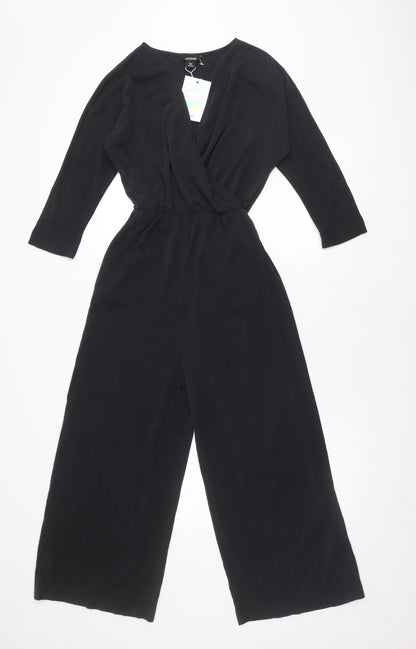 Monki Women's Black Long Sleeve Jumpsuit 2XS Wide-Leg