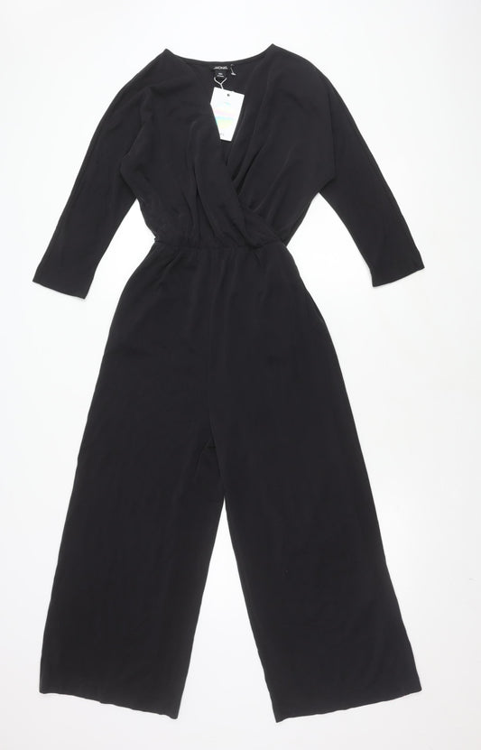 Monki Women's Black Long Sleeve Jumpsuit 2XS Wide-Leg