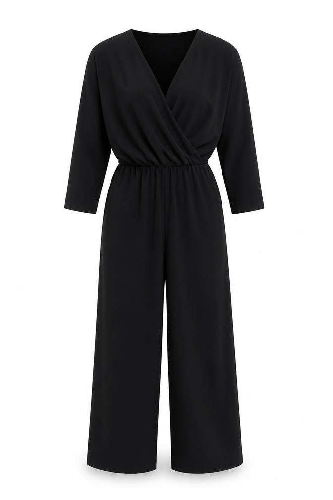 Monki Women's Black Long Sleeve Jumpsuit 2XS Wide-Leg