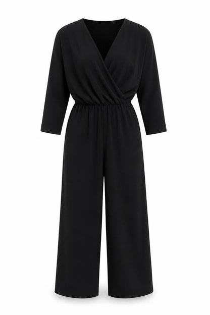 Monki Women's Black Long Sleeve Jumpsuit 2XS Wide-Leg
