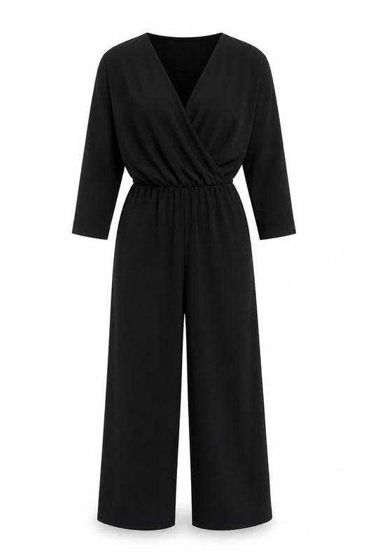 Monki Women's Black Long Sleeve Jumpsuit 2XS Wide-Leg