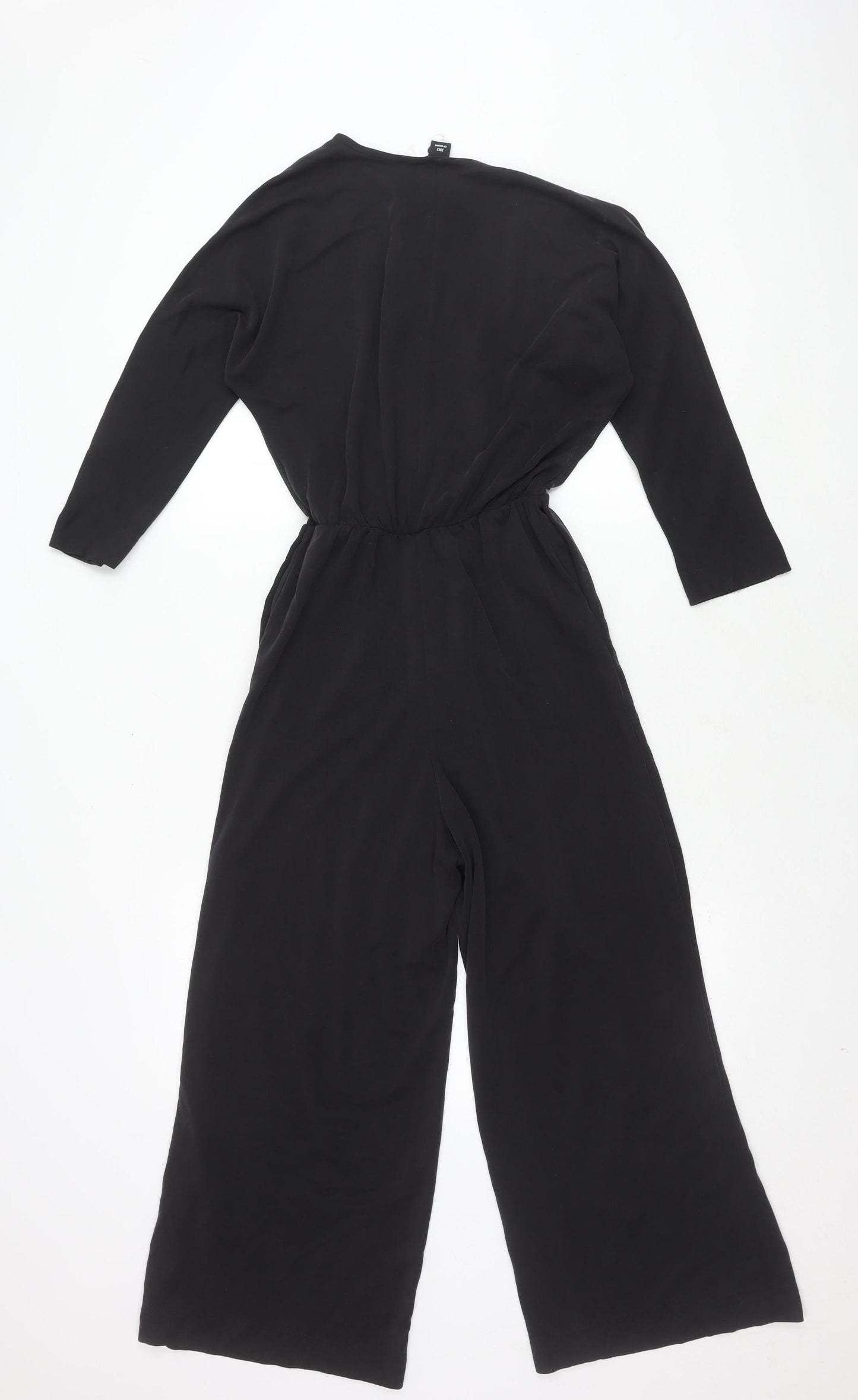 Monki Women's Black Long Sleeve Jumpsuit 2XS Wide-Leg