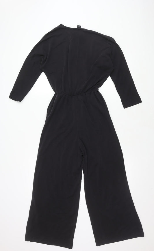 Monki Women's Black Long Sleeve Jumpsuit 2XS Wide-Leg