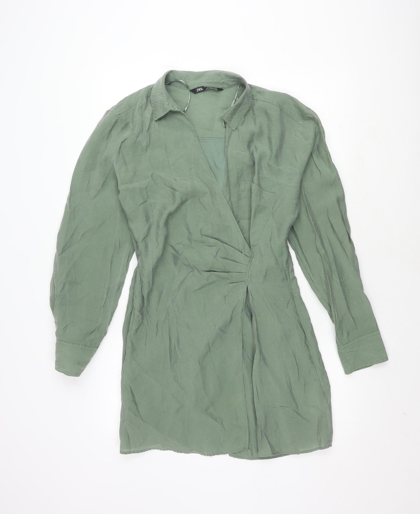Zara Women's Green Shirt Dress, Size L, Polyester