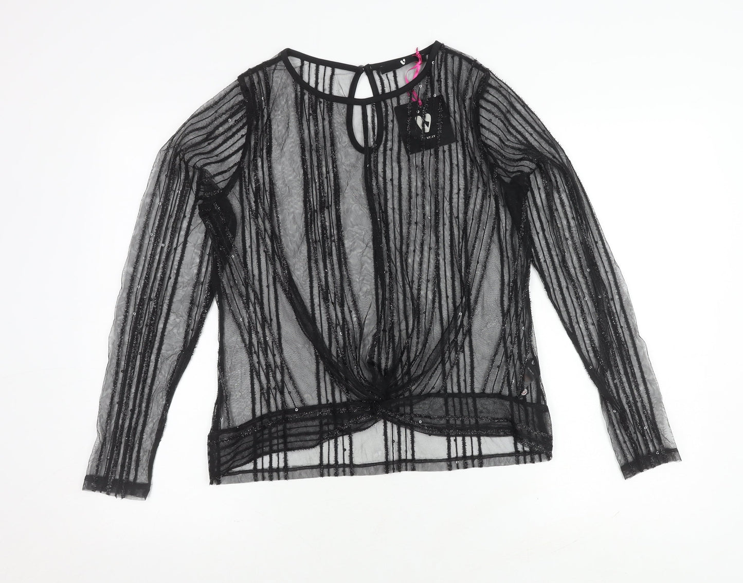 Very Women's Black Long Sleeve Mesh Blouse Size 12