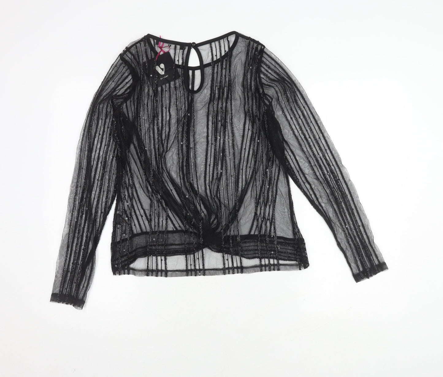 Very Women's Black Long Sleeve Mesh Blouse Size 12