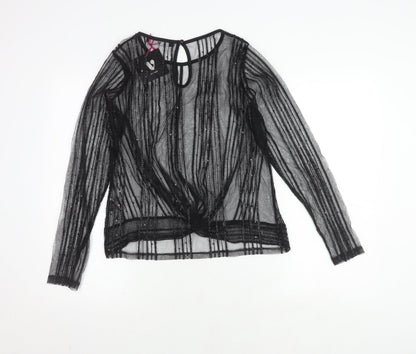 Very Women's Black Long Sleeve Mesh Blouse Size 12