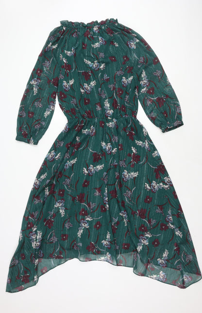 Hush Women's Green Floral Dress Size 8 Long Sleeve Lined