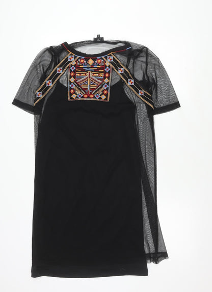 River Island Women's Black Embroidered Dress Size 10