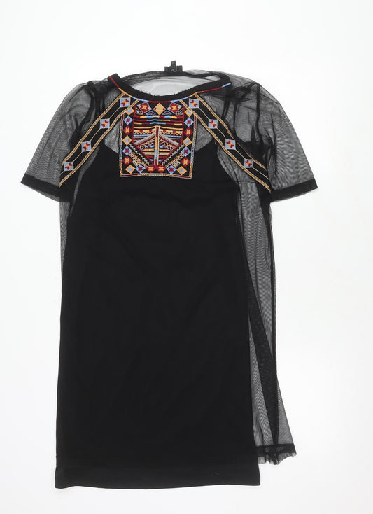 River Island Women's Black Embroidered Dress Size 10