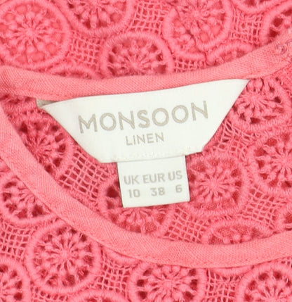 Monsoon Women's Pink Sleeveless Linen Dress Size 10