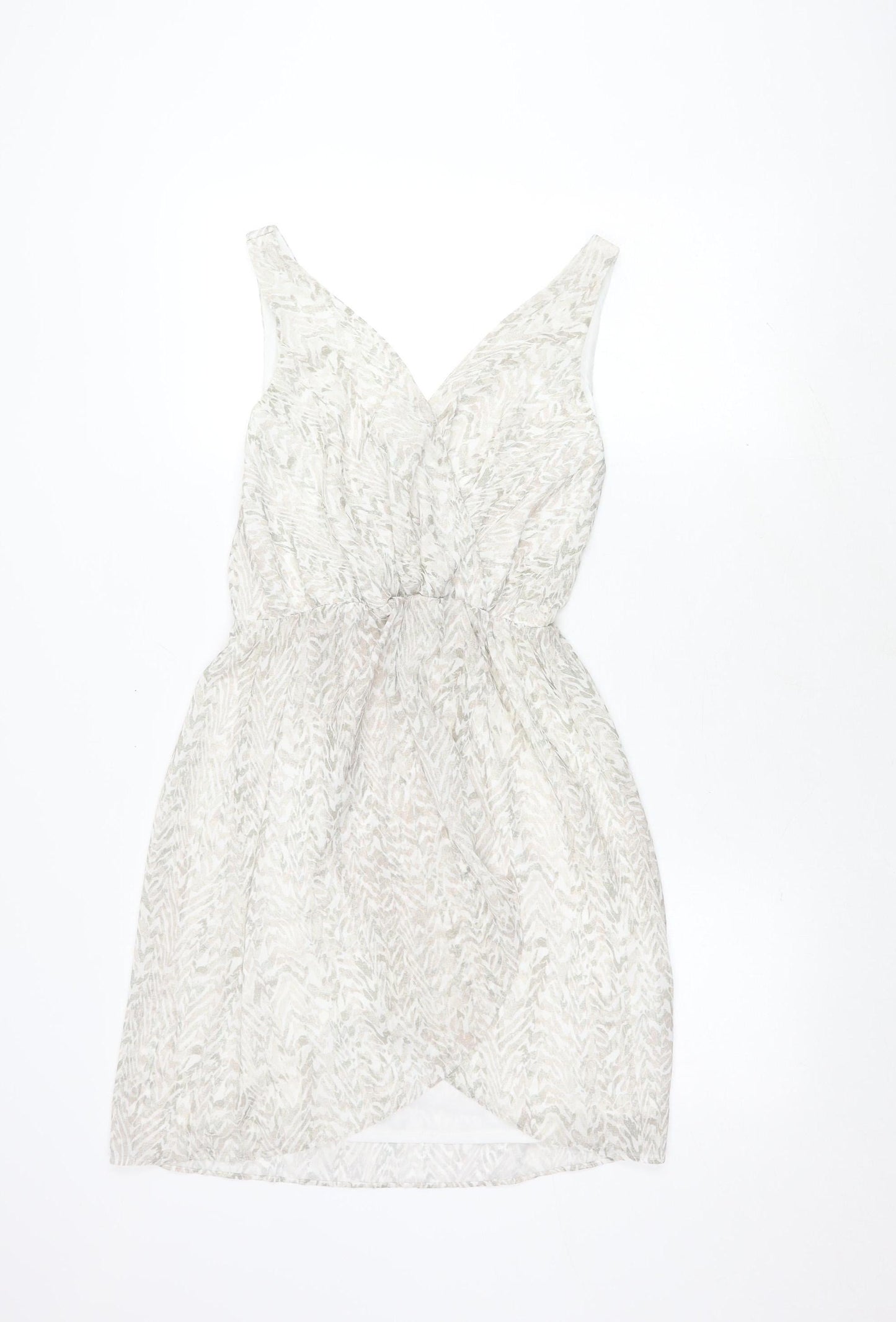 H&M Women's White Geometric V-Neck Dress Size 8