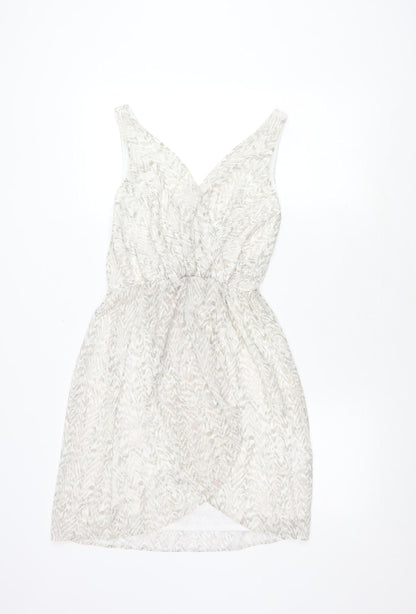 H&M Women's White Geometric V-Neck Dress Size 8