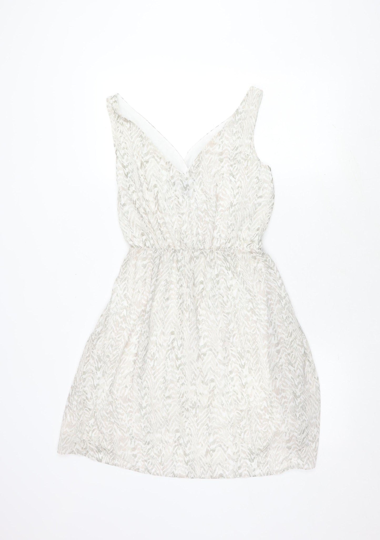 H&M Women's White Geometric V-Neck Dress Size 8
