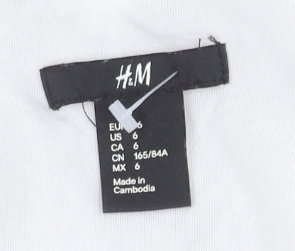 H&M Women's White Geometric V-Neck Dress Size 8