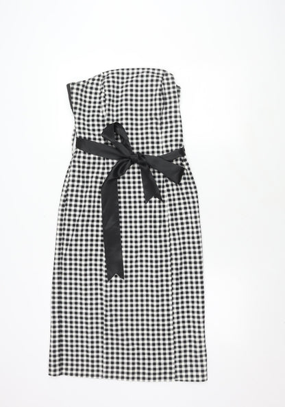 Next Women's Black White Check Strapless Dress Size 12