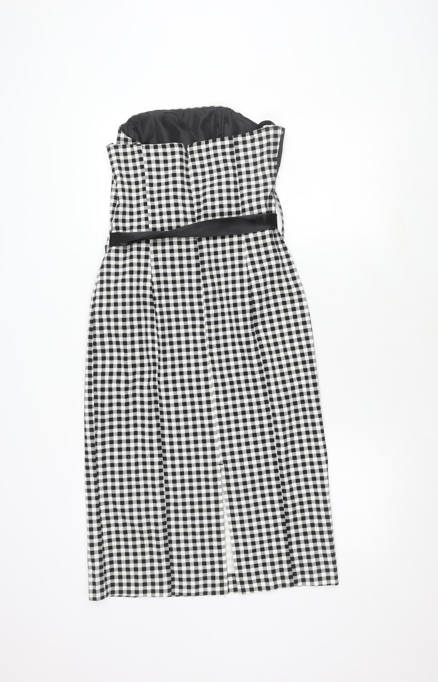 Next Women's Black White Check Strapless Dress Size 12