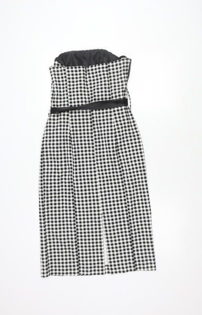 Next Women's Black White Check Strapless Dress Size 12