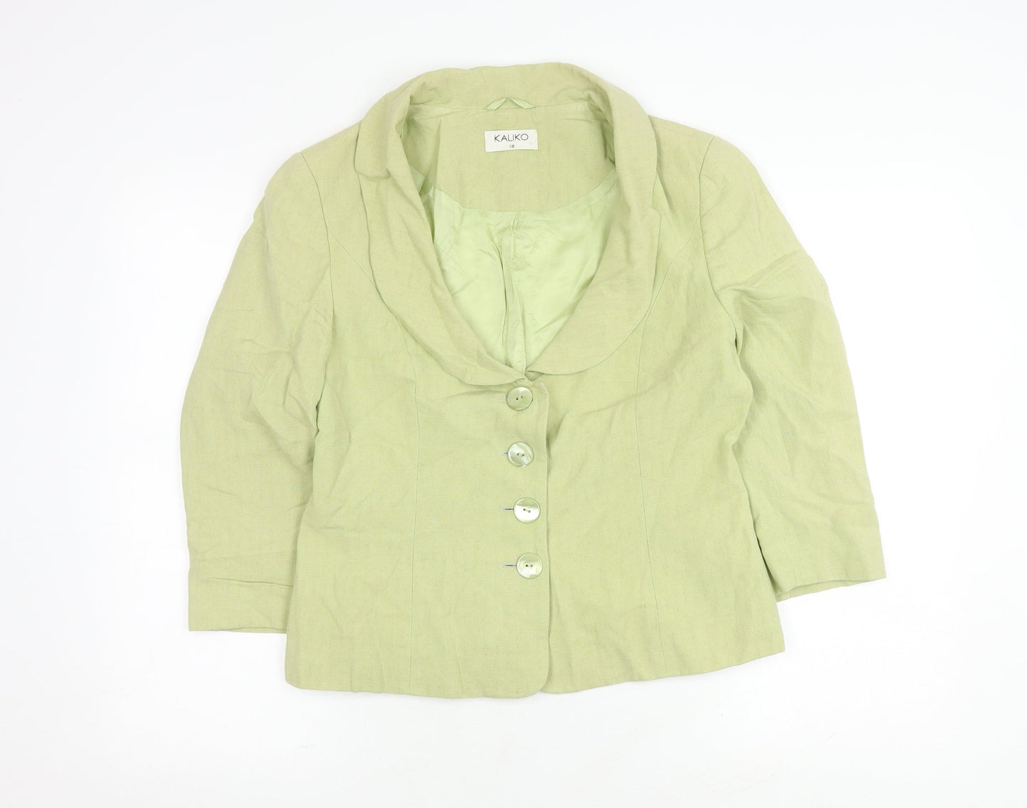 Kaliko Women's Green Blazer, Size 12, Shawl Collar