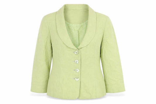Front view of Kaliko Women's Green Blazer, size 12, Shawl Collar