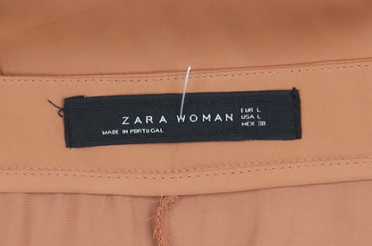 Zara Women Beige Wide-Leg Trousers L Relaxed Fit