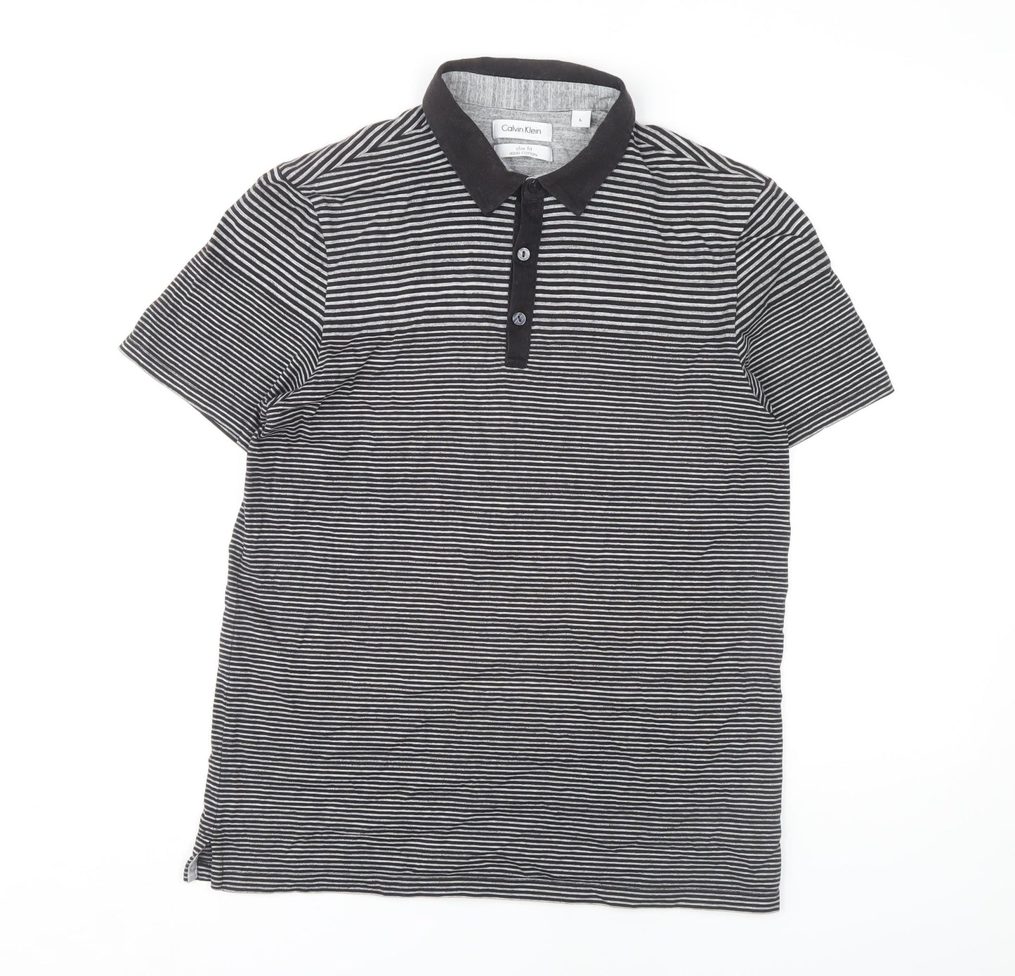 Calvin Klein Men's Black Striped Polo Shirt L