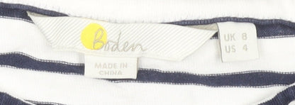 Boden Women's White Striped 3/4 Sleeve Top, Size 8