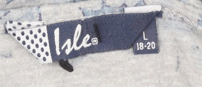 Isle Women's Blue Floral 3/4 Sleeve T-Shirt Size 18-20