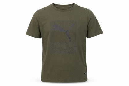 Front view of Puma boys’ green t-shirt, size L, basic logo style