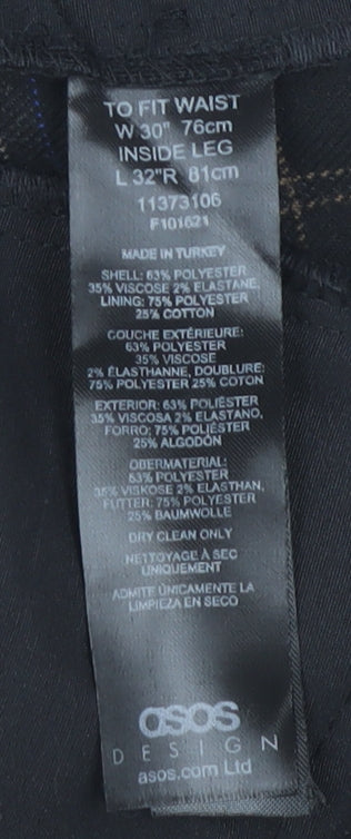 Asos Design Men's Black Check Trousers, Size 30