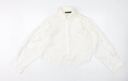 Zara Women White Long Sleeve Blouse Size L