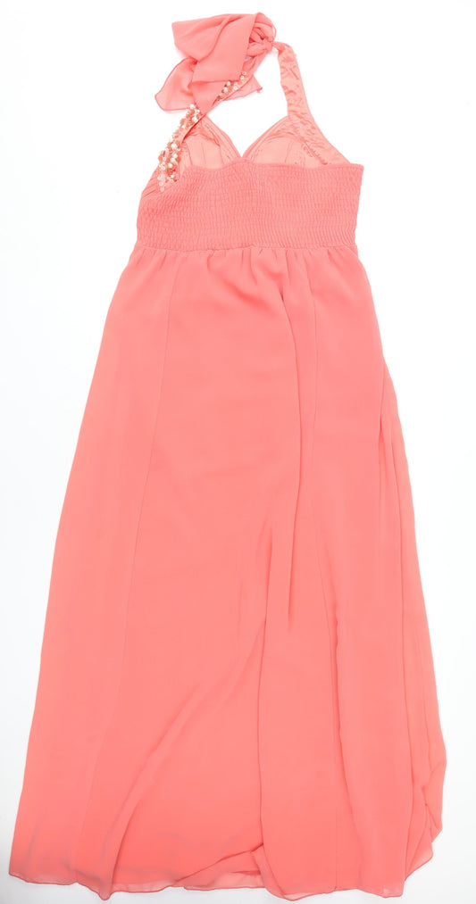 Quiz Women's Pink Maxi Dress Size 8 Beaded Halter