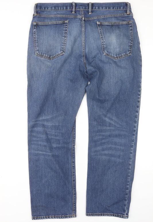 Gap Men's Blue Straight Jeans, Size 36, Distressed Style