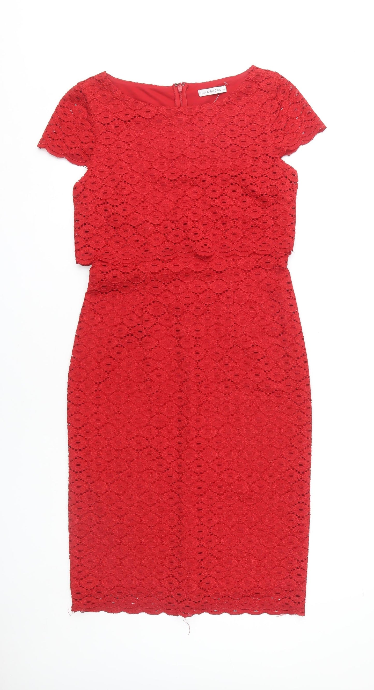 Gina Bacconi Red Lace Sheath Dress UK 10