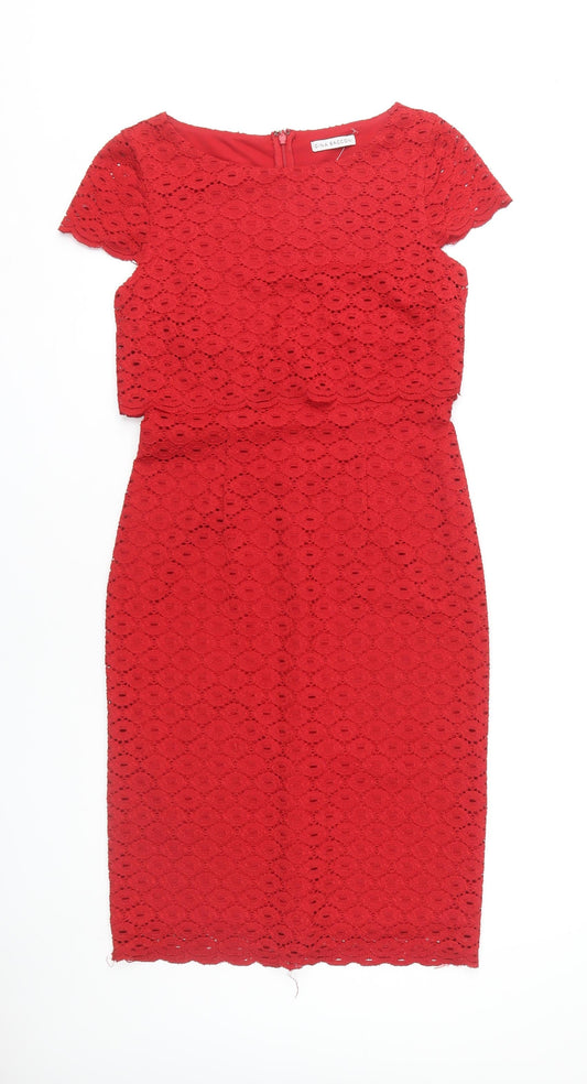 Gina Bacconi Red Lace Sheath Dress UK 10